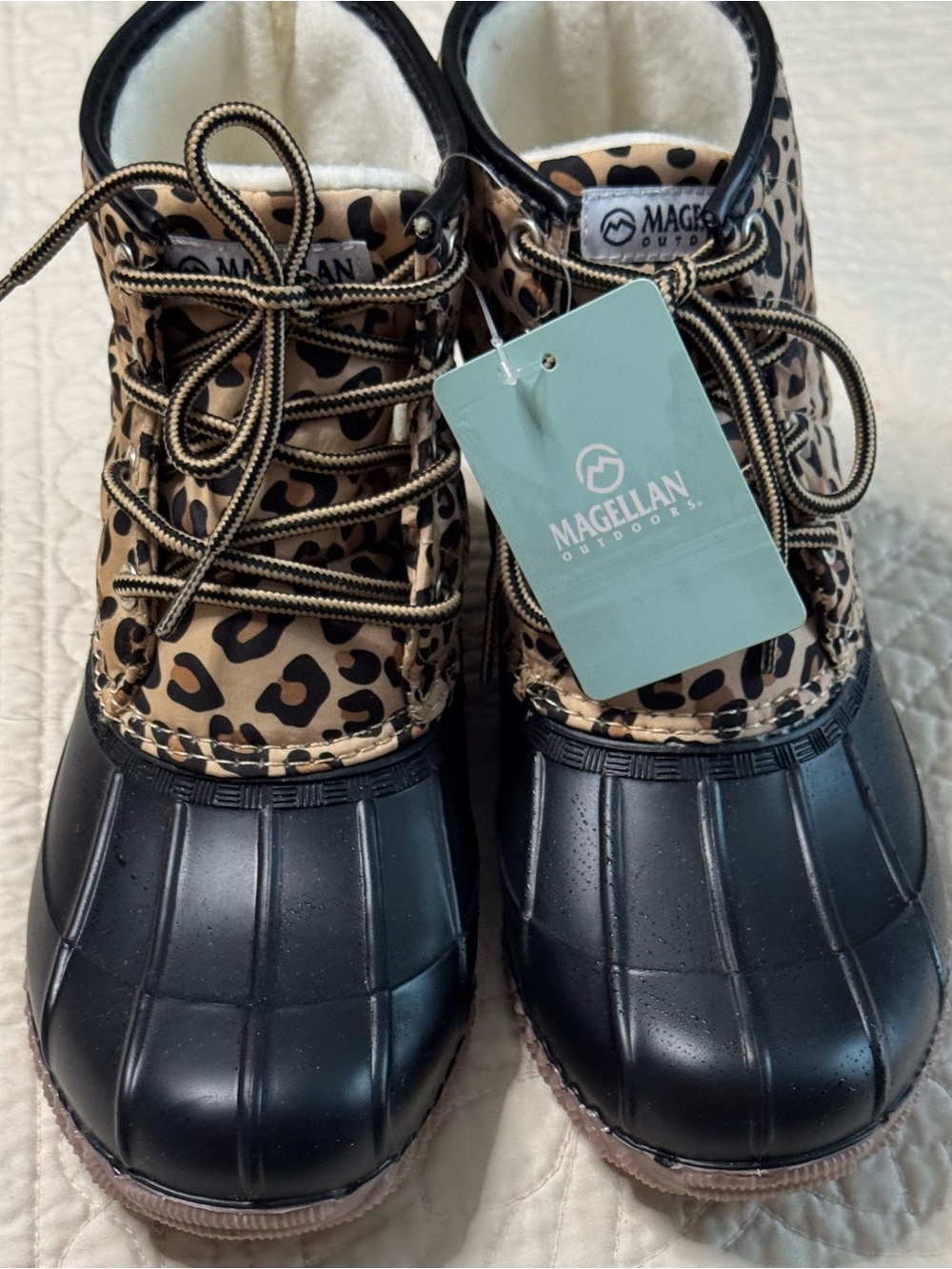 Magellan Outdoors Kids Leopard-Print Rain Boots - Black & Tan